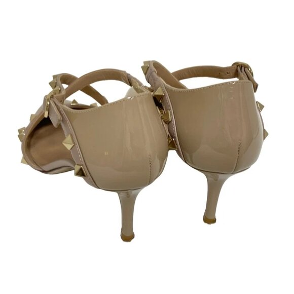 VALENTINOGARAVANI Rockstud-Beige Gold Leather Hardware Women's Pumps 197-071725 - Picture 4 of 10